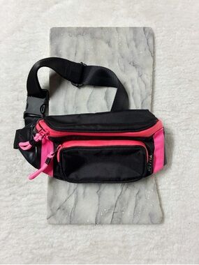 TNA Aritzia Black & Neon Pink Belt Bag Fanny Pack Two Zippered Compartments